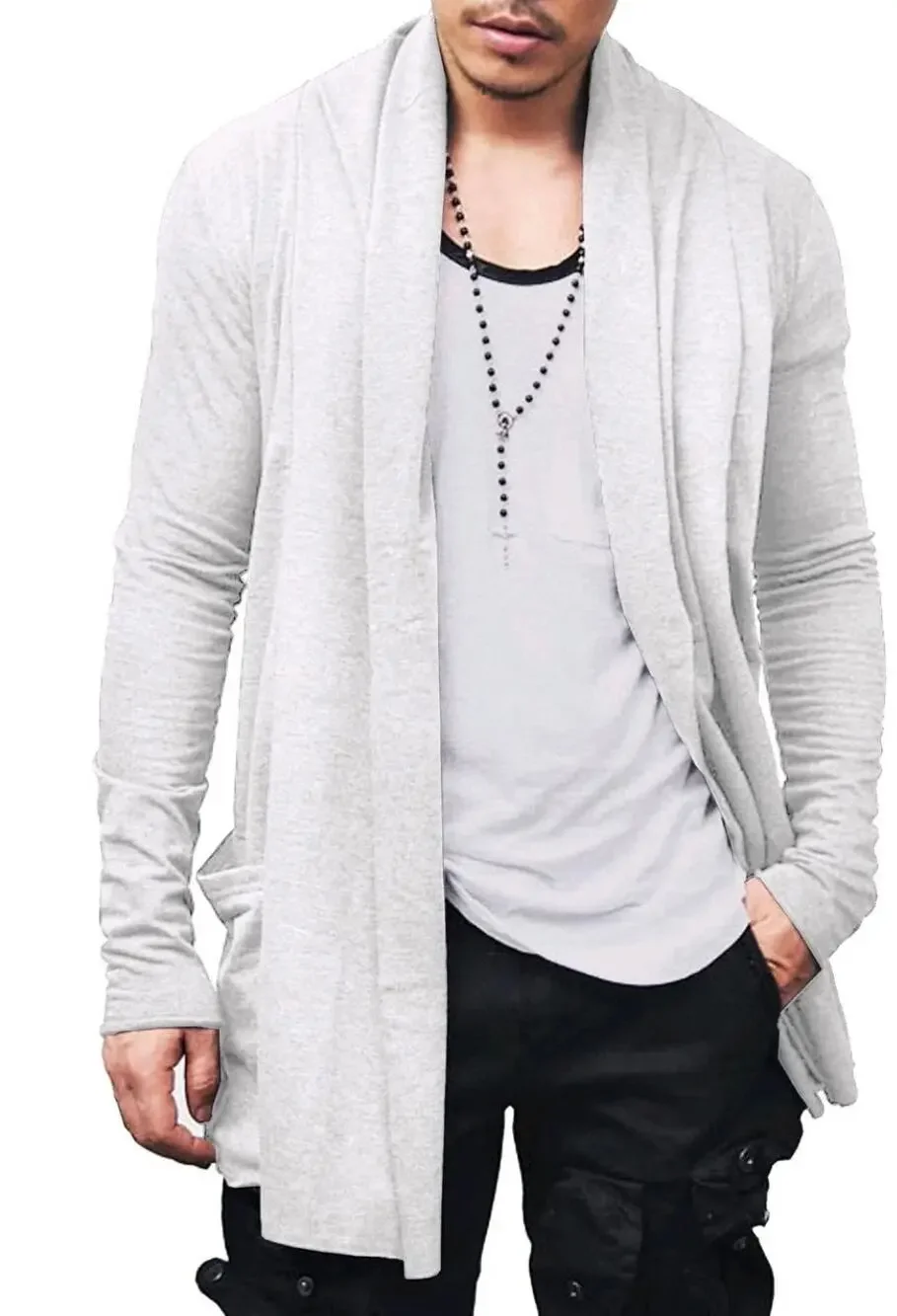 Coofandy Men Shawl Collar Open Front Cardigan Sweater Gray Size XL Pockets